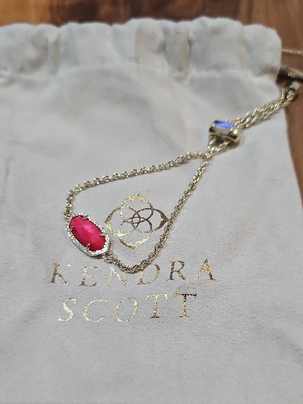 Kendra Scott Gold Adjustable Bracelet with Pink Stone